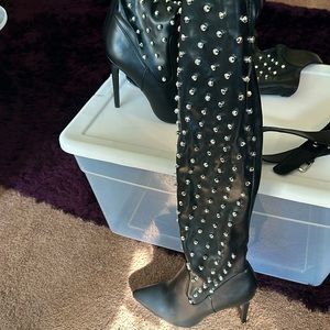 Azalea Wang thigh high stiletto studded boot